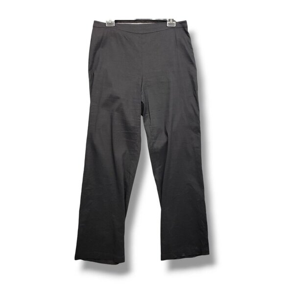Eileen Fisher Organic Linen Viscose Stretch Pants Womens 14 Black Side Zip High - Picture 1 of 9